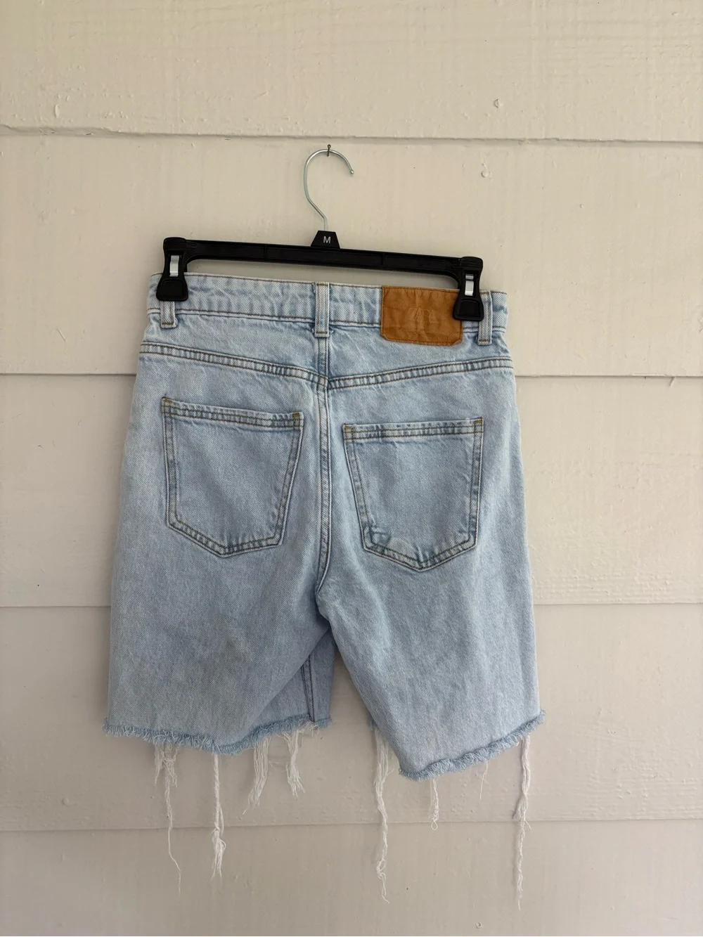Zara Light Wash Denim Bermuda Shorts Frayed Hem Size US 2